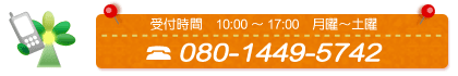 受付時間 10:00～17:00 月曜～土曜 電話番号080-144-95742
